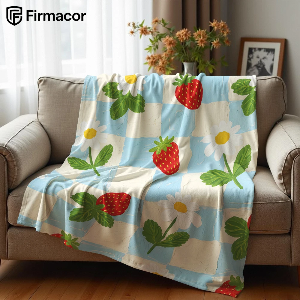 Check Strawberry Daisy Lightweight Microfiber Soft Christmas Fleece Blanket Warm Cozy Throw for Sofa Office Travel All Season