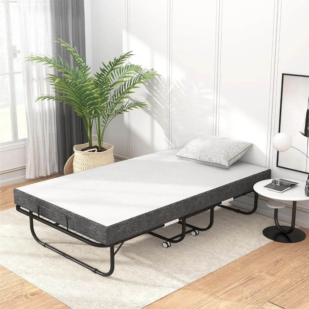 Folding Bed with Mattress 75 x 38“ Rollaway Bed Extra Guest Bed with 5 Inch Comfortable Memory Foam Mattress and Super