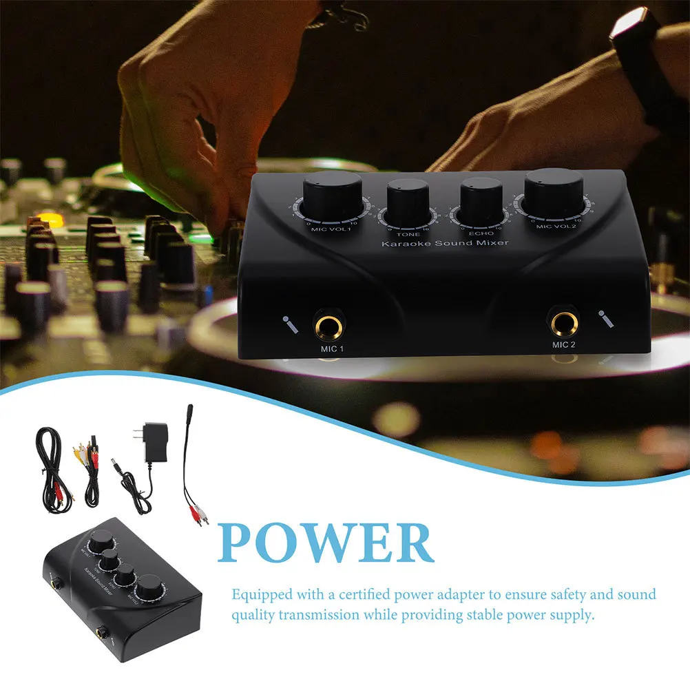 1セットカラオケオーディオミキサーデュアルマイク入力低ノイズ高音質アダプター付属Ktvパーティーホームステージカラオケ用
