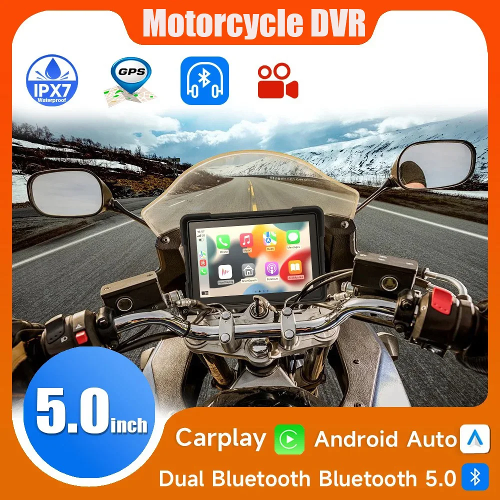 

5 Inch Motorcycle Wireless Apple Carplay Android Auto Portable Navigation GPS Screen IPX7 Motorcycle Waterproof Display