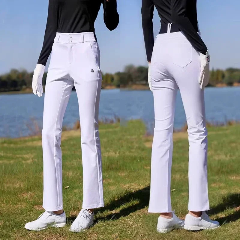 SG Golf Women's Long Pants for Autumn and Winter Sports High Waisted Slim-fit Elastic Slight Flared Pants Plush Warm Trousers