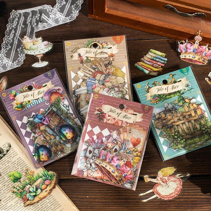 Alice Story Series Vintage Fairy Tale Character Flower Landscaping Material Collage PET Sticker Creative DIY Journal Stationery