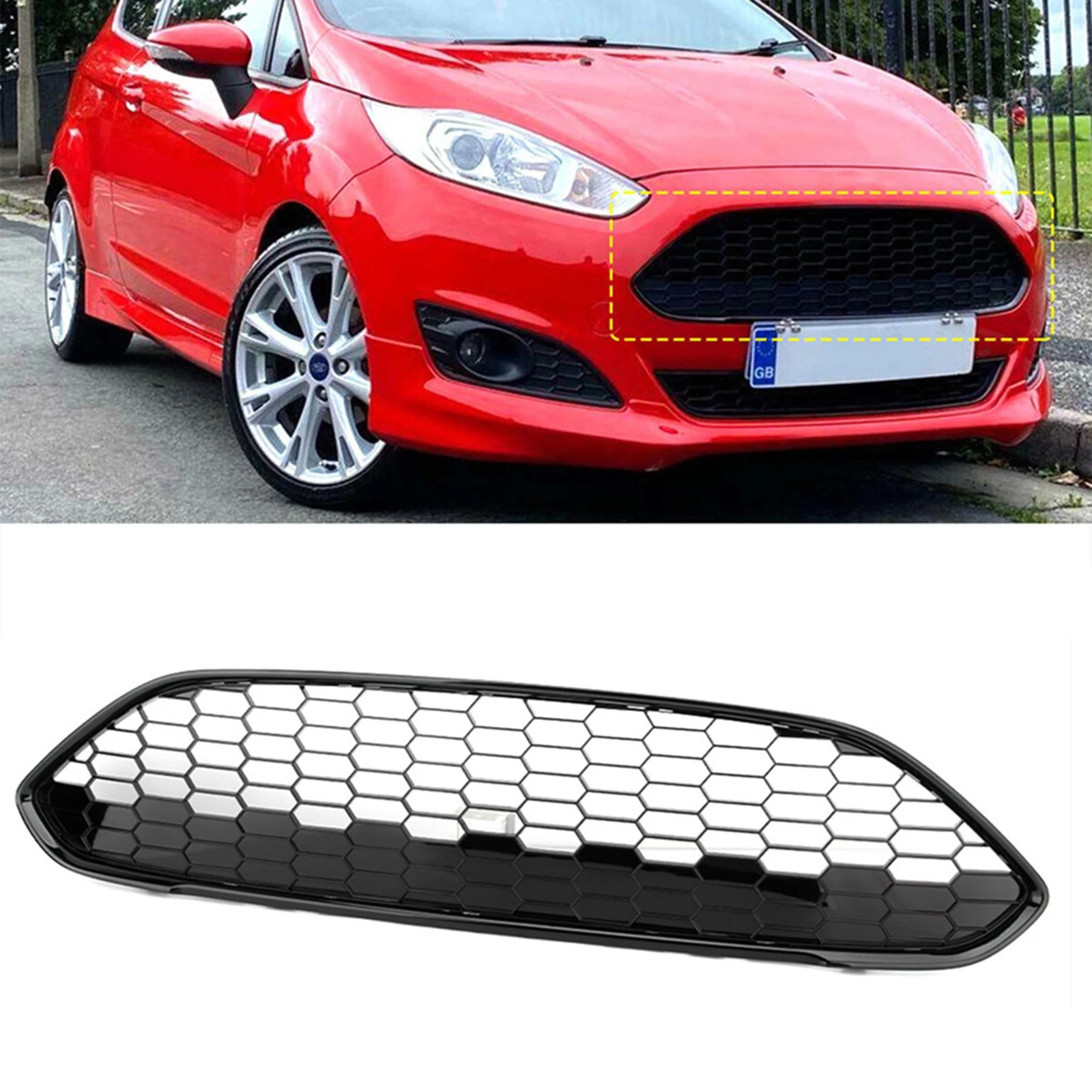 Front Bumper Grille 1778260 Honeycomb Front Bumper Upper Grill Protection Cover Compatible For Fiesta 2013-2016