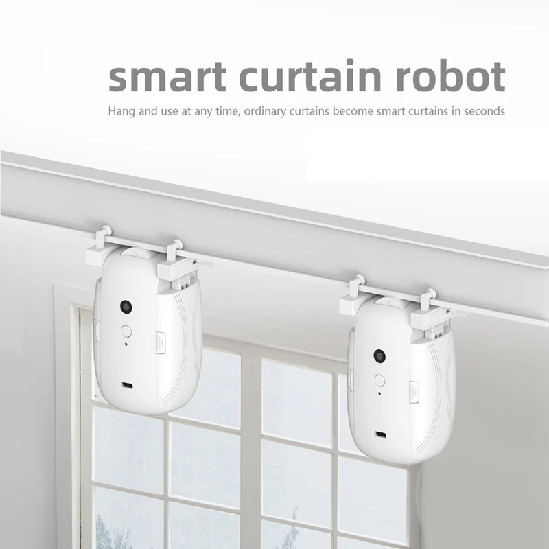 Dual Smart Curtains Robot T/U-Rail Tracks Automatic Curtain Opener Remote Control Curtain Motor