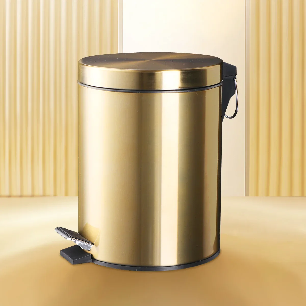 5L Stainless Steel Champagne Silent Hotel Bathroom Dust Bin and Kitchen Household Metal Waterproof Garbage Can Gold Foot