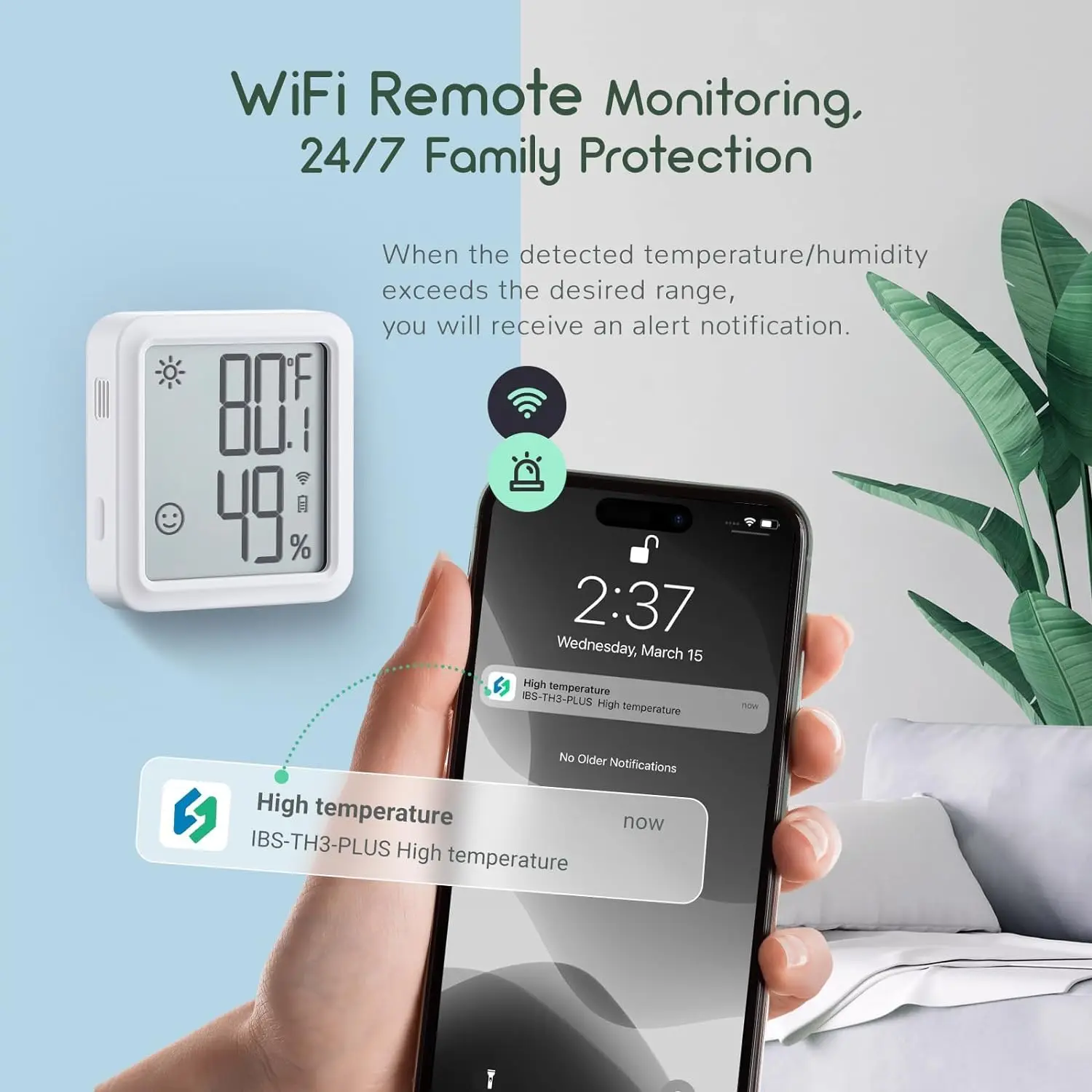 Imagem -06 - Termômetro de Exibição Digital Higrômetro Wi-fi Remoto Temperatura Sensor de Umidade para Quarto Escritório Adega Inkbird-ibs-th3-plus