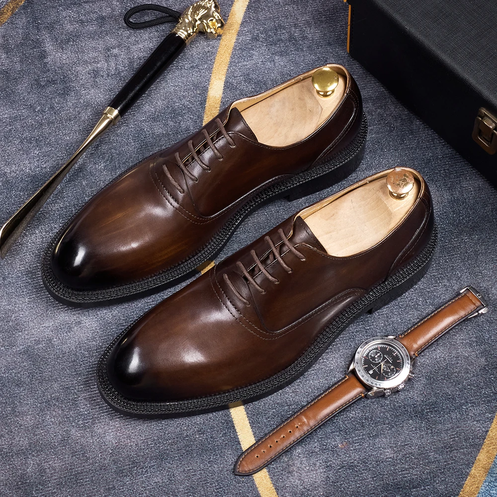 

Business formal leather shoes men's shoes low cut solid color wedding shoes fashionable Oxford round toe office shoes
