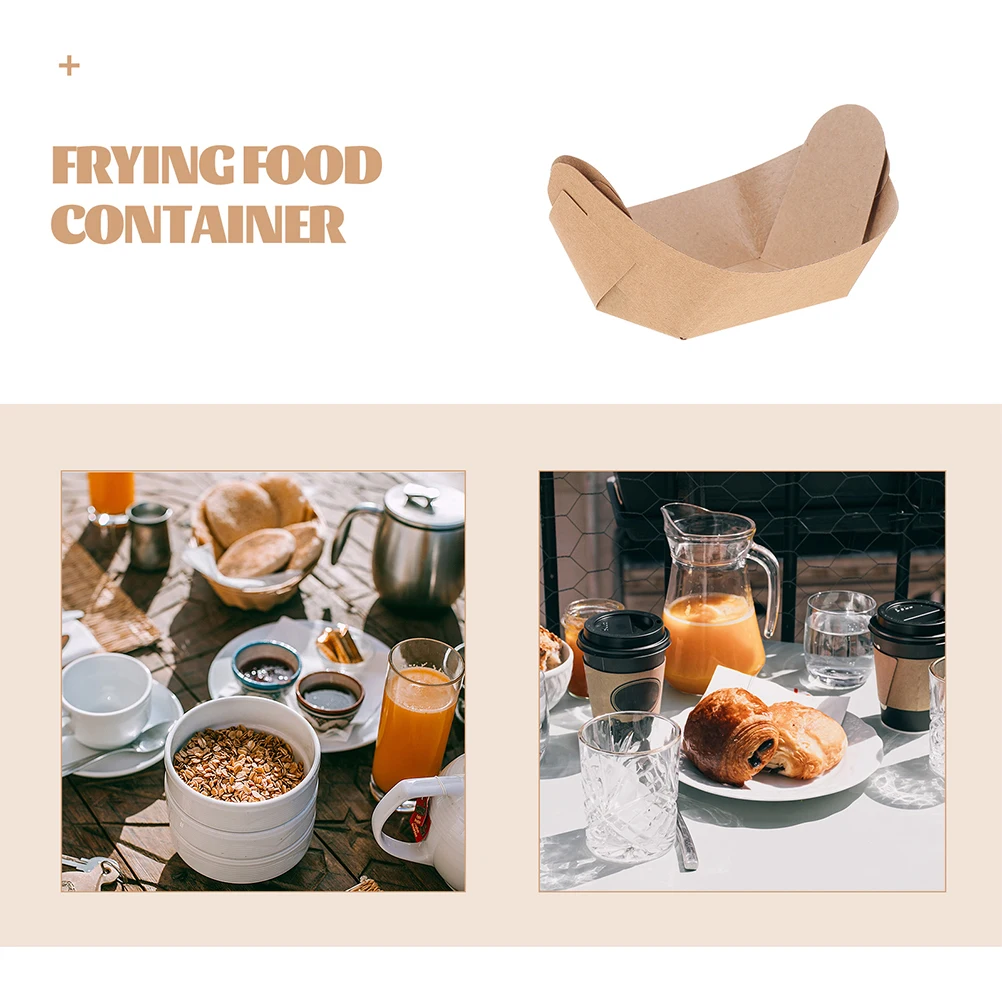 

100 Pcs Kraft Paper Food Boats Disposable Trays Oil Proof Waterproof Takeout Containers Home Kitchen Picnic Party