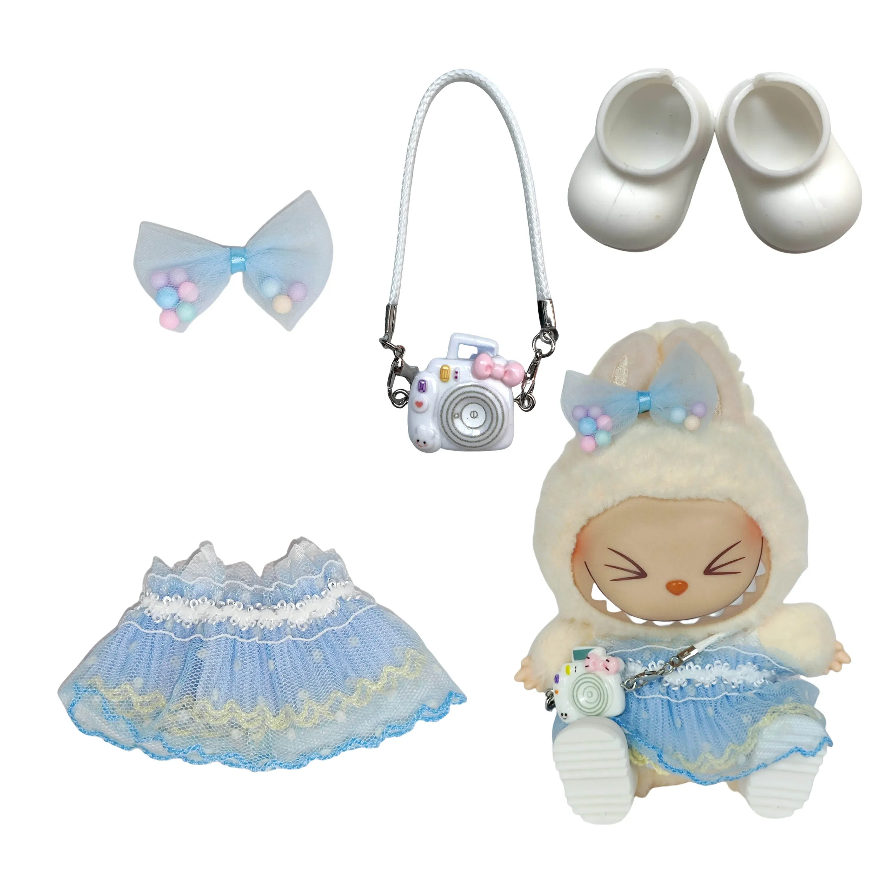 

Clothes for Labubu Doll Clothing Accessories for Korea kpop idol bright pink bow silk princess gauze skirt clothing