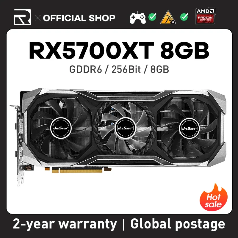 Jieshuo amd rx 5700xt 8gb 2560sp Gaming-Grafikkarte gddr6 256bit gpu rx5700xt 8g unterstützt PC Desktop Video Office 5700xt rx