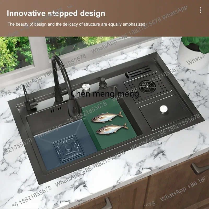 A139 New Stepped Stainless Steel Sink Kitchen Multifunctional Cup Washer Dishwashing Sinks Large Single Slot Washbasin