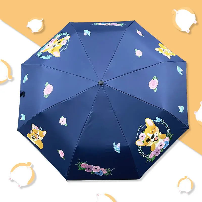 

Dual-Purpose Sunshade Umbrella Student Cartoon Dog Print Fashionable Stripe Design Sunny Rainy Weather Resistant Student Umbr...