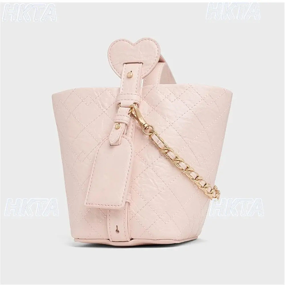 

Unique Design Women's Bag New Heart-shaped Quilted Handbag Women Pink Chain Bucket Bags Simple Pu Leather Crossbody Bag