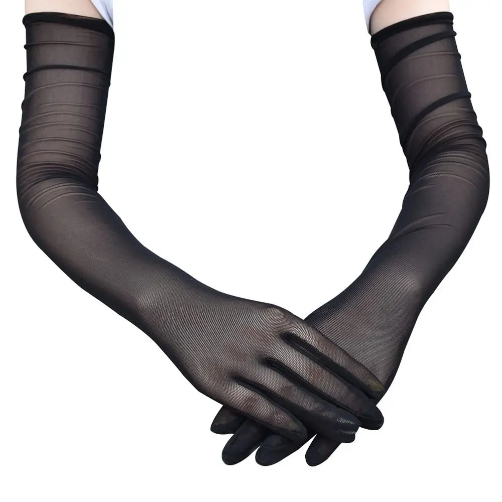 Women Female Party Dress Long Finger Anti-UV Arm Sleeve Mesh Gloves Elasticity Mittens Sunscreen Mittens Ultra-Thin Gloves