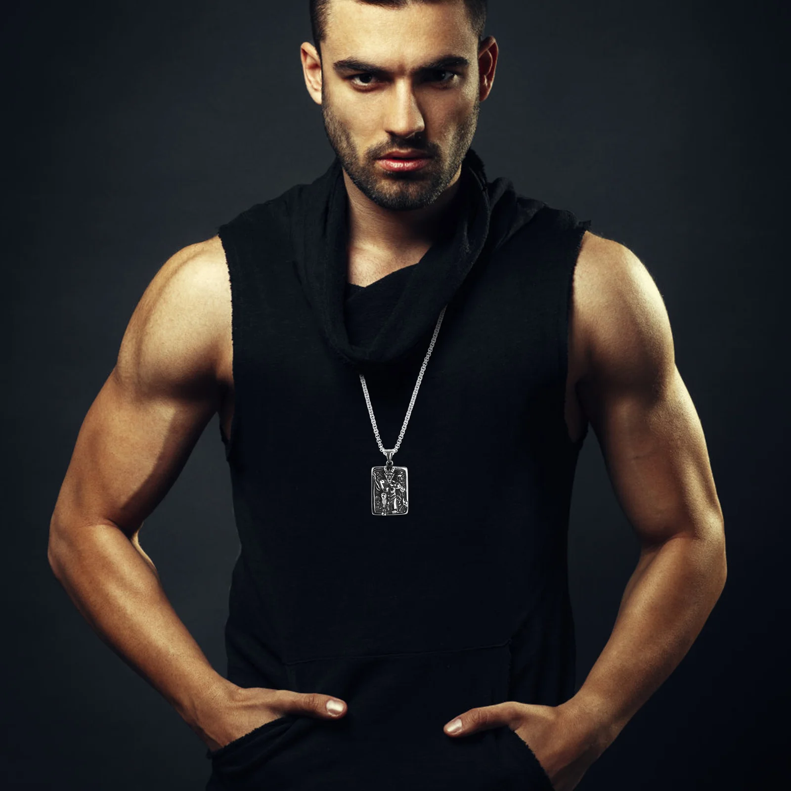 

Stainless Steel Zirconia Necklace Hip-Hop Pendant Skull Tag Gothic Jewelry Men Fashion Accessories Stainless Steel Necklace