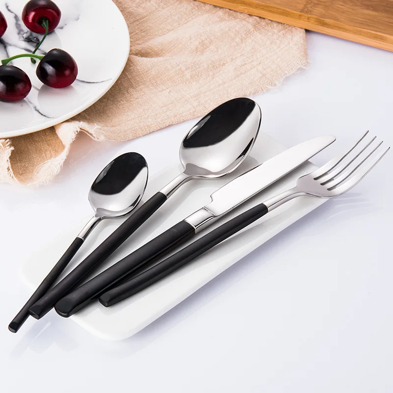 Jaswehome Luxurious Western Cutlery Set 304SS Black Handle Stainless Steel Dinnerware Steak Upscale Tableware Set