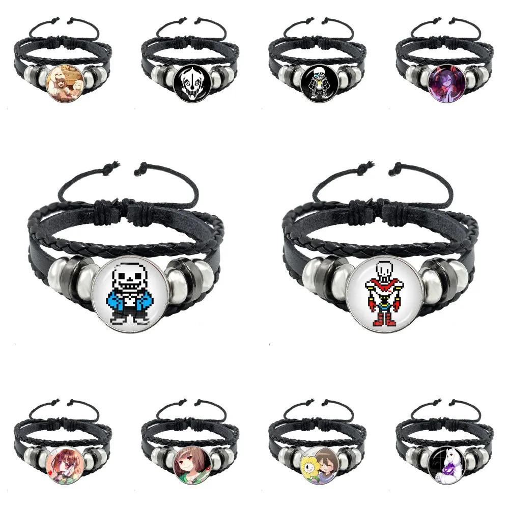 Undertale Sans Flowey Papyrus Asriel Frisk Character Leather Rope Bracelet Multilayer Braided Bracelets Handmade Jewelry Gift