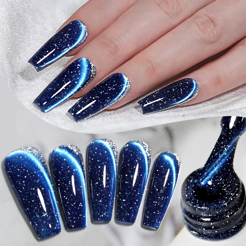 BORN PRETTY 10ml Blauer Glitzer Katzen-Magnetgel-Nagellack Ultra Glänzend Semi-Permanent Abziehbarer UV-Gel Maniküre Nagelkunst Lack – Detail 2