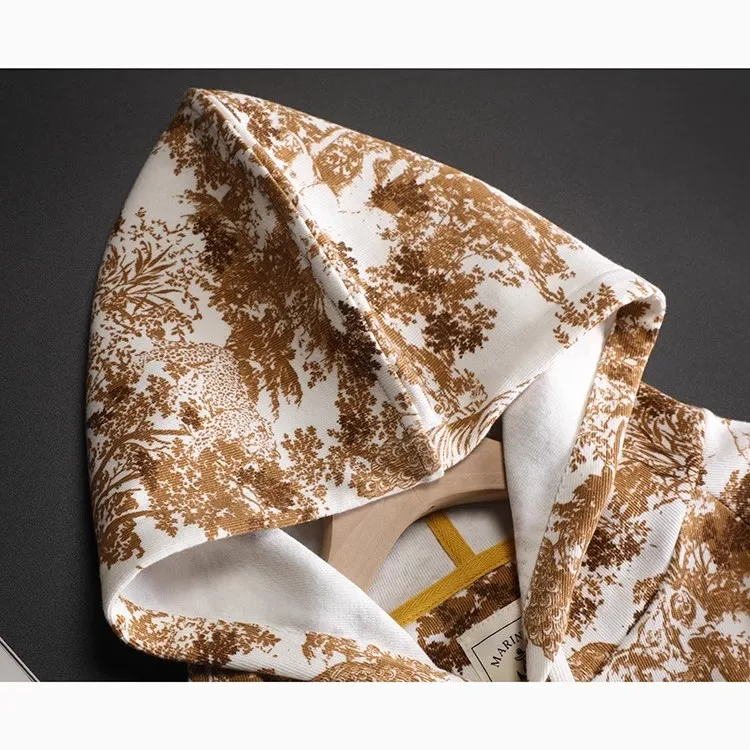 Cotton Thick Elastic Yellow Animal Forest Printed Sweatshirt Long Sleeve Casual Sweatshirt Women's Spring Loose Large Size