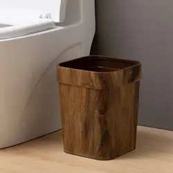 Square Wood Grain Trash Can Household Plastic Uncovered Office Bathroom Trash Can