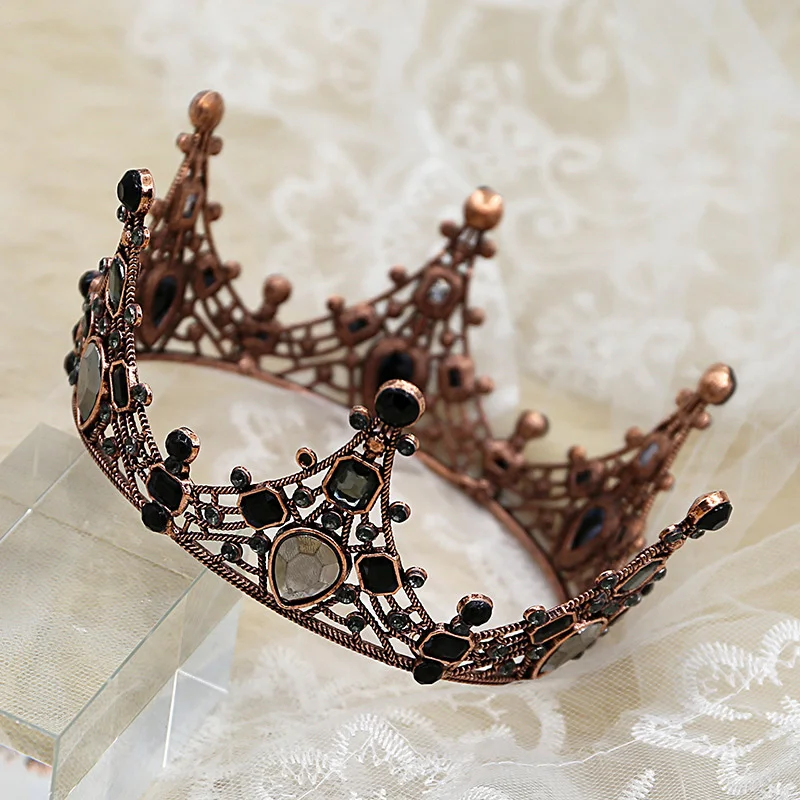 Baroque Vintage Retro Black Tiaras Crowns Rhinestone Tiara Luxury Bridal Crystal Princess Queen Diadem Wedding Hair Accessories
