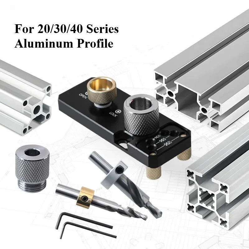 Aluminum Profile Positioning Punching Locator 20/30/40 Series Profile Universal Drilling Jig Set with M6 and M8 Step Drill Bits