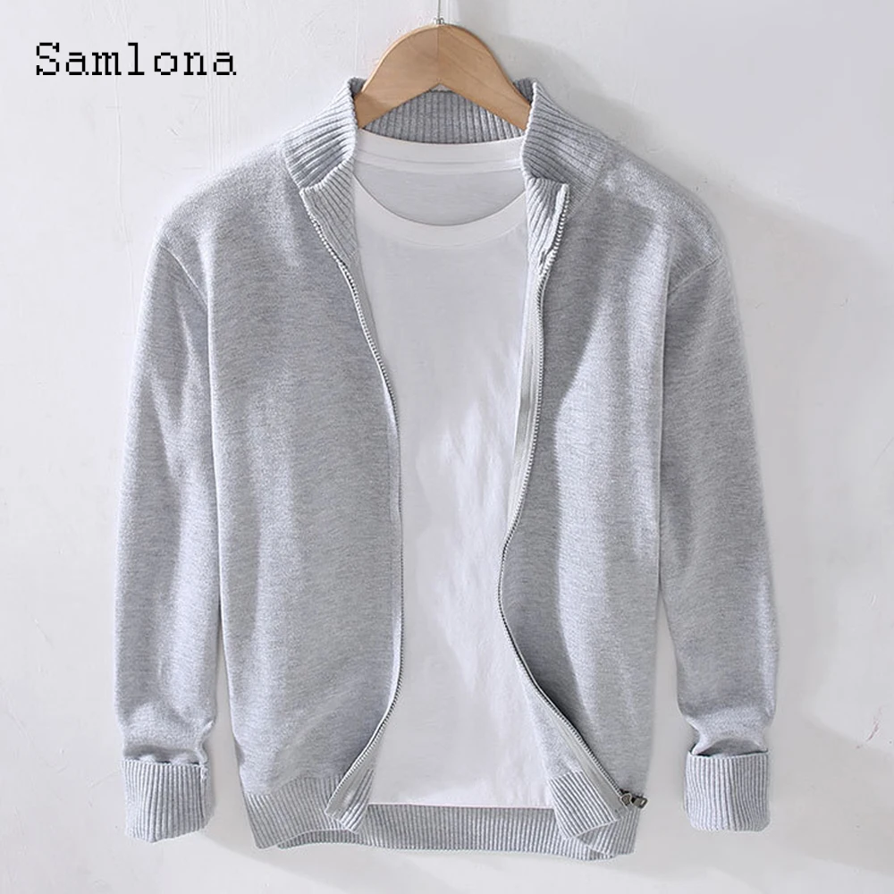 

Samlona Plus Size Men New Knitting Sweaters Winter Warm Jumpers 2023 Mens Basic Top Cardigans Kpop Fashion Zipper Pocket Sweater