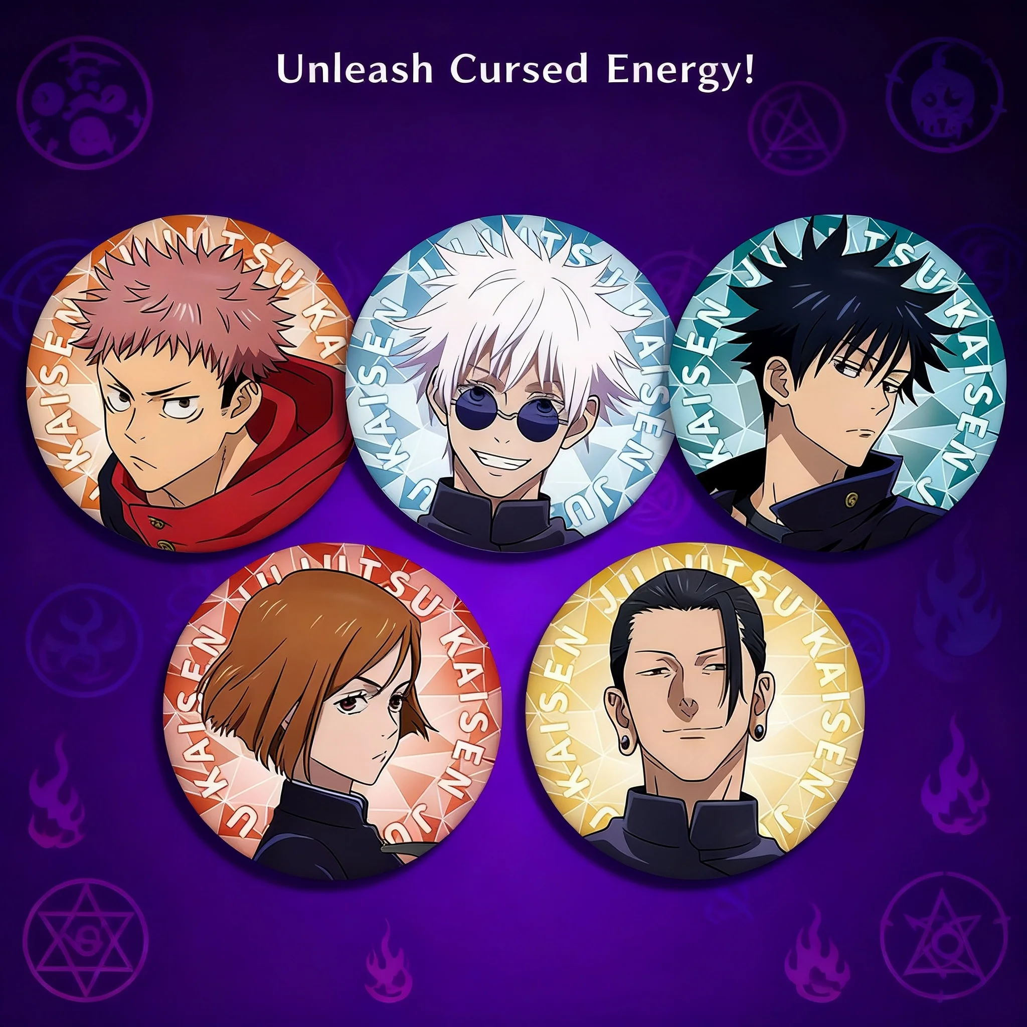 Pin Brillante de Anime Jujutsu Kaisen 58, con Diseño de 5 Personajes: Satoru Itadori, Yuji Suguru Geto, Artículo Coleccionable, Regalo de Cosplay