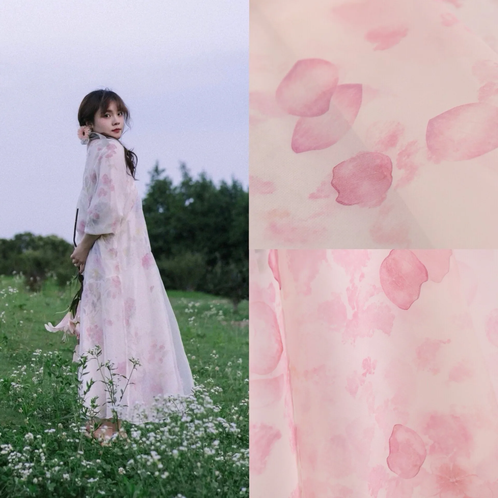 3m Txl Designer Hazy Off-White Gradient Watercolor Pink Cherry Blossom Silk Organza Fabric Warm Romantic Atmosphere