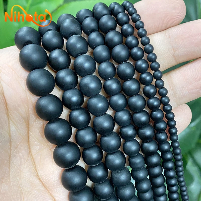 Natural Black Frosted Matte Round Loose Beads Diy Bracelet Earrings Accessories for Jewelry Making 4/6/8/10/12/14mm 15