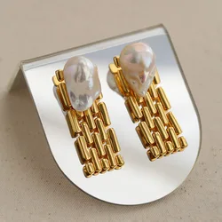 Brass Retro Real Baroque Pearl Watch Band Earrings Women Jewelry Punk Party T Show Gown Runway Korean Japan Style
