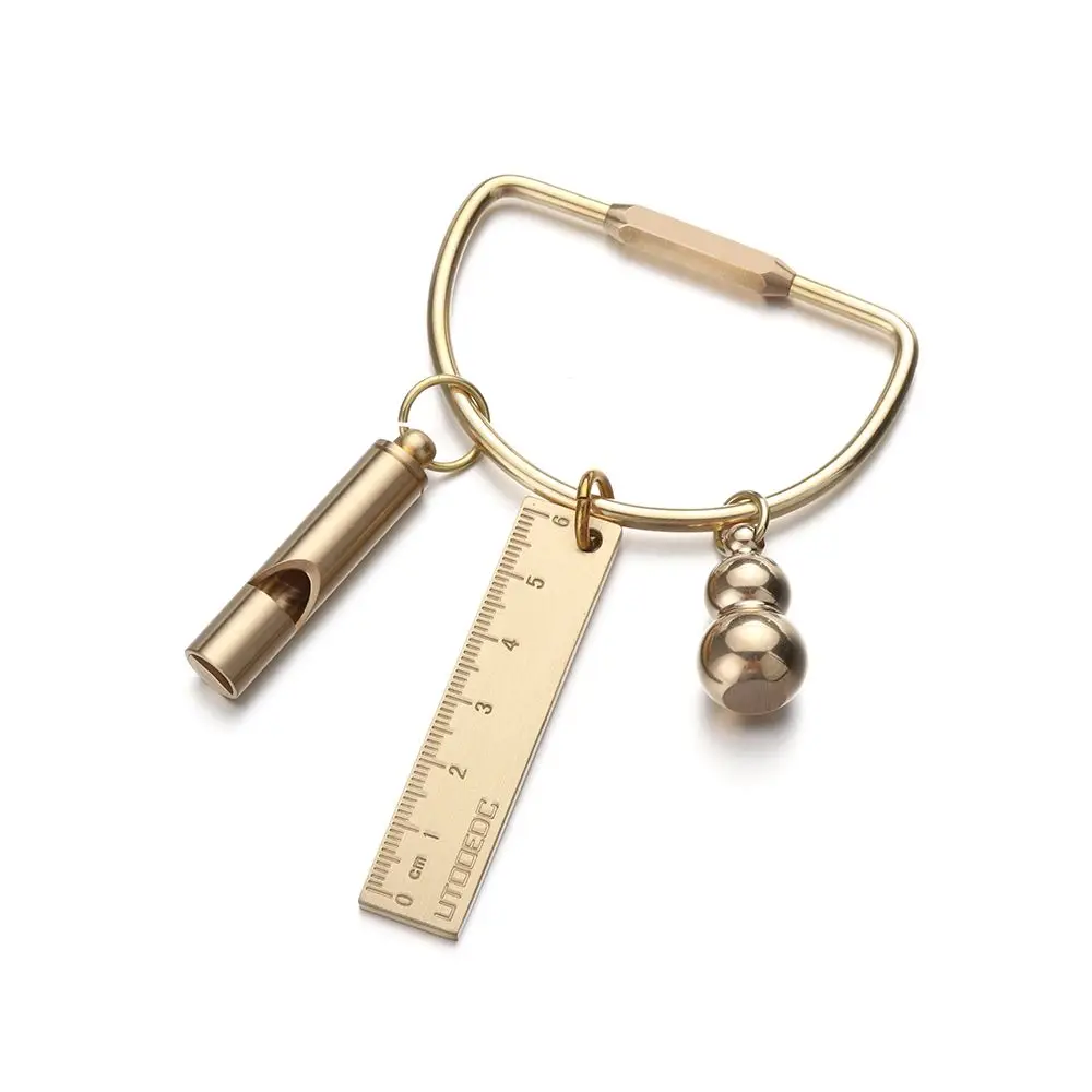 Creative DIY Craft Tools Whistle Ruler Brass Keychain Key Ring Pendant Jewelry Accessories