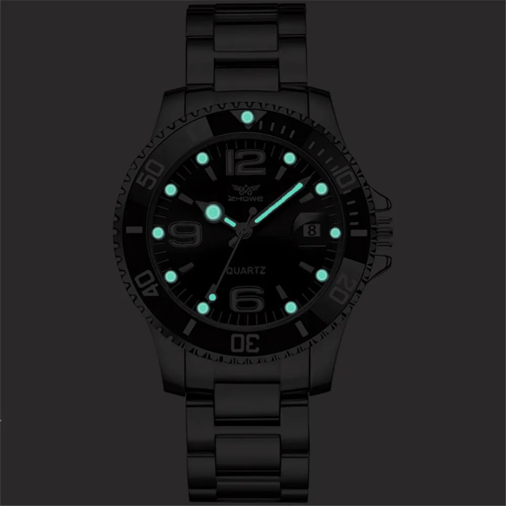 Men Black luxury Brand Sport Calendar Quartz Watch Stylish Silver Stainless Steel Strap Business Men's Clock Wristwatches