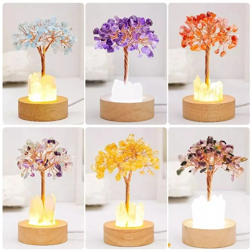 Handmade Crystal Tree Light with USB Cable Exquisite Crystal Decor Gravel Desk Lamp Gift Office Decor Crystal Money Tree Lamp