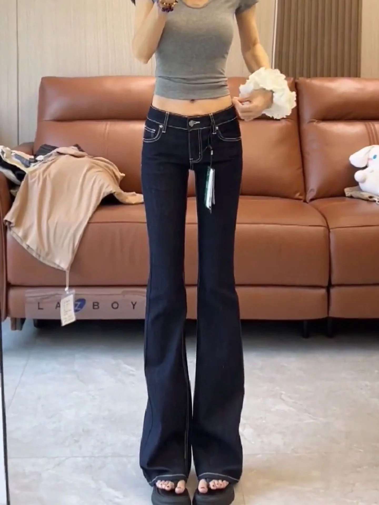 

Low Waist Extended Bell Bottom Denim Jeans Women's Summer New Style Retro Back Pocket Slim Fit Hoof Pants American Style