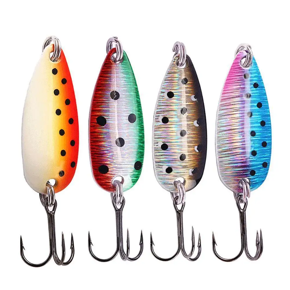 1Pcs Fishing Spoons Lures Spots Pattern With Treble Hooks Anti-corrosion Metal Fishing Lure Kit For Trout Bass Pike Salmon