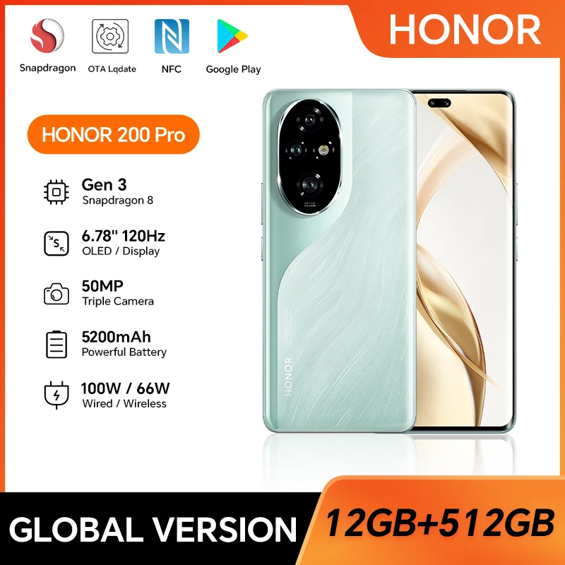 HONOR 200 Pro 5G,  12GB+512GB, 6.7” Screen, Dual SIM, 50MP Triple Camera, Fast Charging, Global Version Android Smartphones