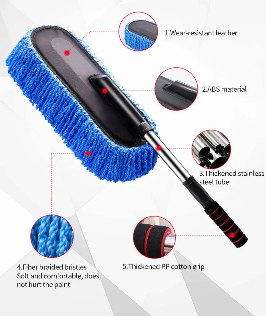 Mikrofaser-Autowaschmop mit Ausziehbarem Griff, Weiche Reinigungsbürste für Autopflege, Staubentferner und Waschzubehör – Detail 6