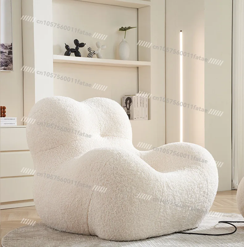 

Single Sofa Lazy Recliner Living Room Modern Light Luxury Cream Fabric Wool Roll