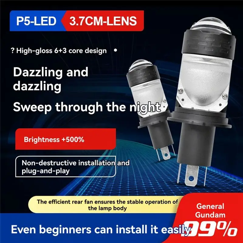 WF-2Pcs H4 Led Headlight Bulbs Lens Plug&Play Dual Lens 12V For Motorbike Car Integrated High&Low