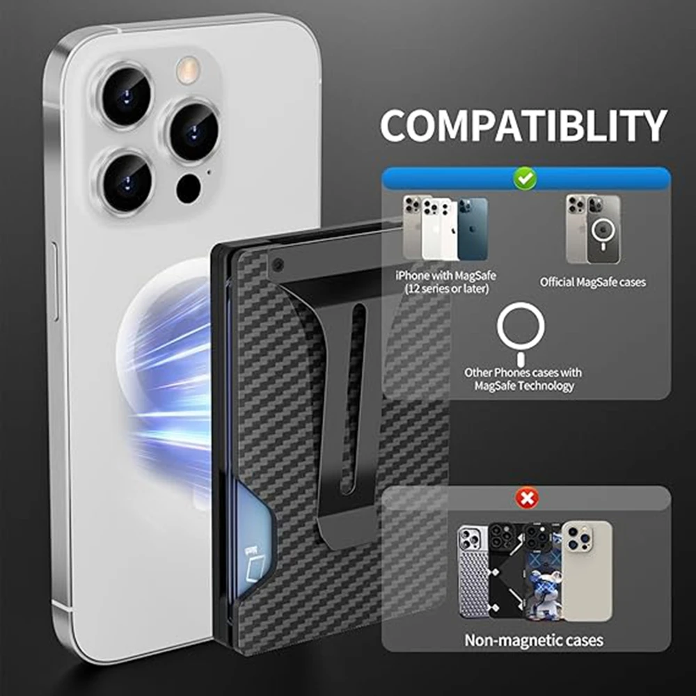 MagSafe Magnetische Metall-Handyhülle mit AirTag-Fach, Kartenhalter, RFID-Blockierung, Geldklammer und Magnetischem Kartenetui für iPhone 12 bis 16 – Detail 12