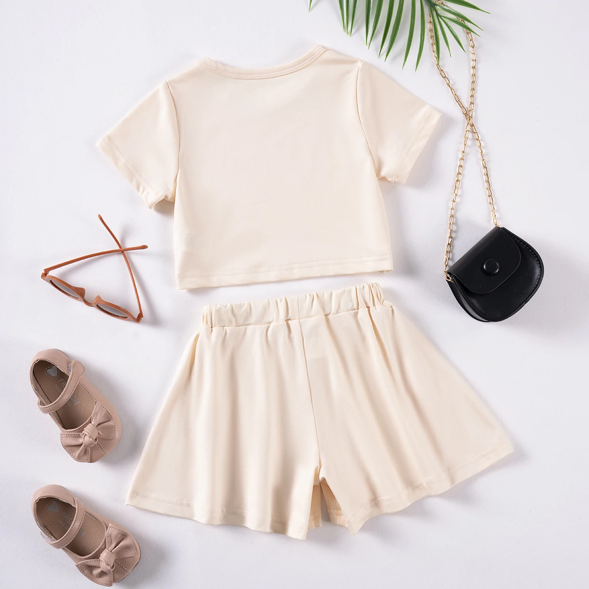 Summer Girls Fashion Suit Flying Sleeve Short Sleeve Short Skirt Girl Two Piece Solid Color Cute Sweet Summer Suit