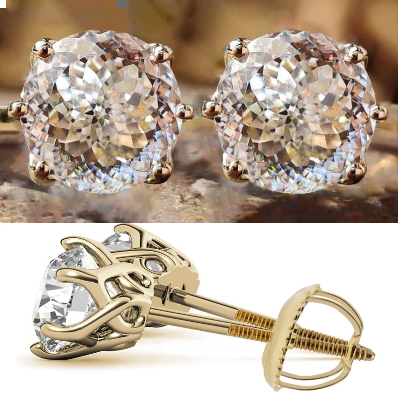 100% S925 silvery Portuguese cut D moissanite screw back 6 prong stud earring for women golden plated yellow golden plated  GRA - view 6