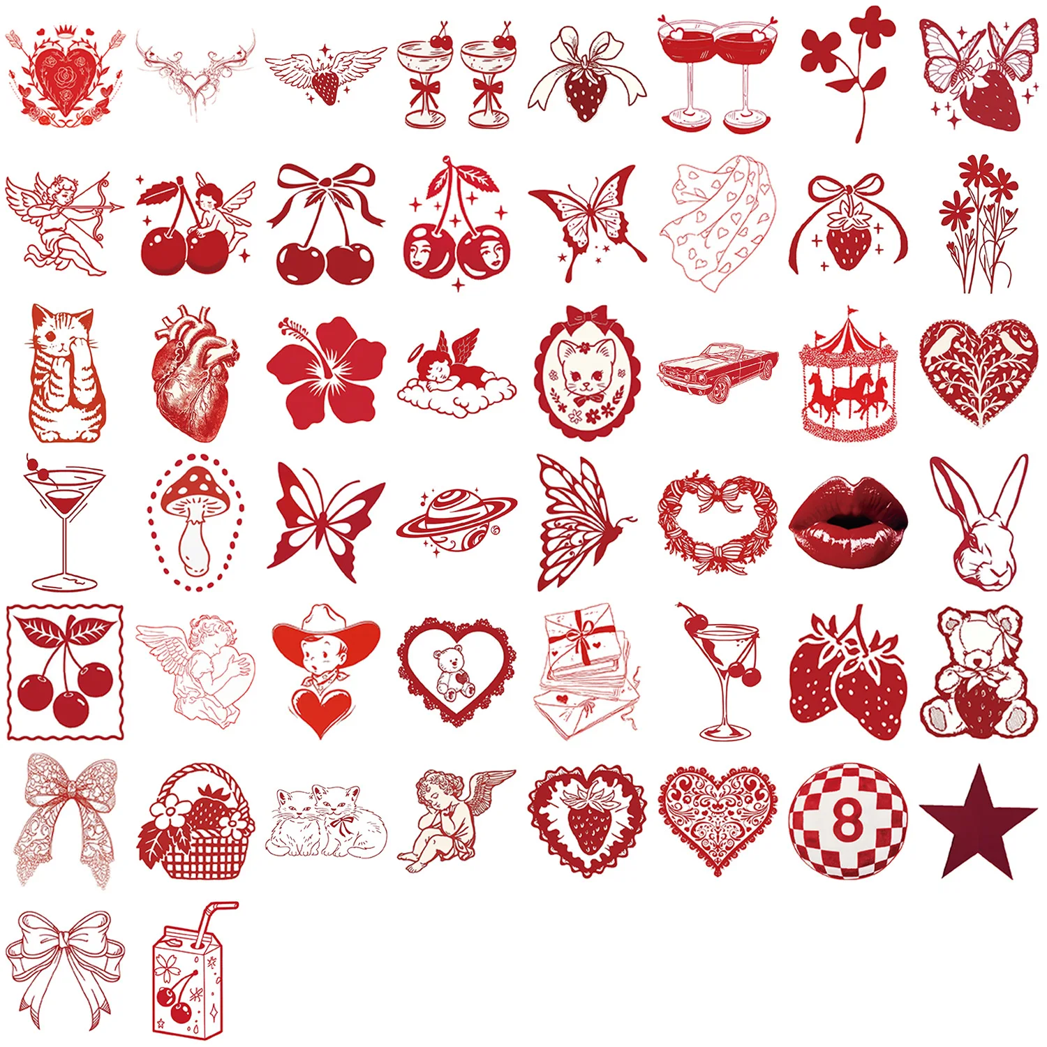 10/30/50pcs Red Valentine's Day Sketches graffiti Stickers For Suitcase Skateboard Laptop Luggage Phone Car Styling Decal