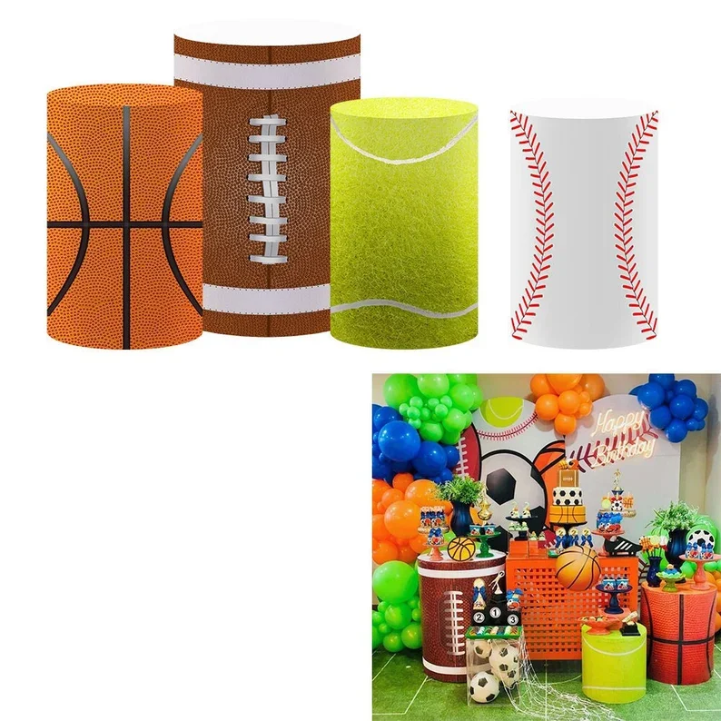 Mehofond Sports Ball for Boys Birthday Party Baseball Basketball Cylinder Pillars Covers Baby Shower Parties Backdrop Decoration