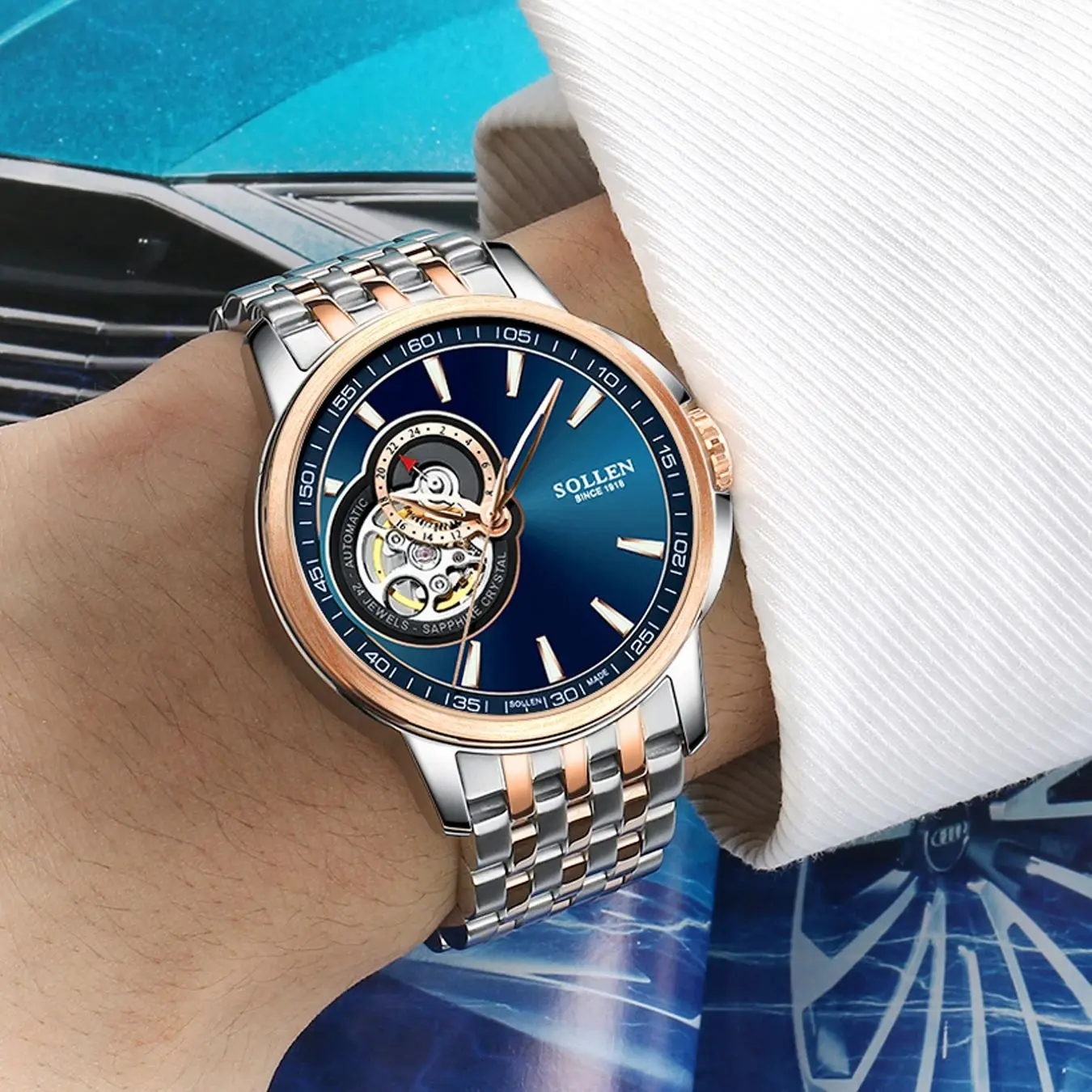 

SOLLEN Limited Edition Fully Automatic Mechanical Watch Business Night Light Leisure Hollow Men's Watch