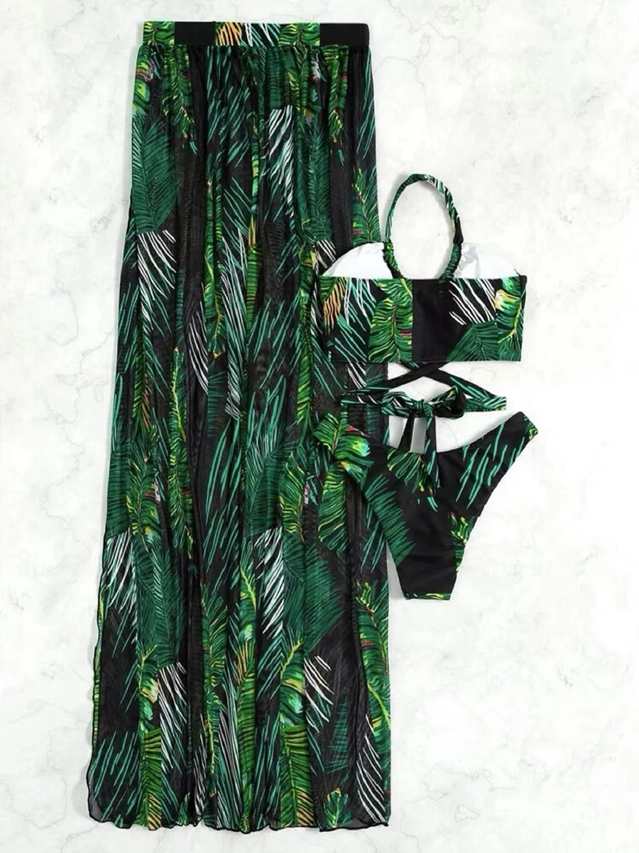 Maillot de bain 3 pièces pour femmes, sexy, rembourré, col licou, croix, bikini, amissié, vêtements de plage, été, 2024