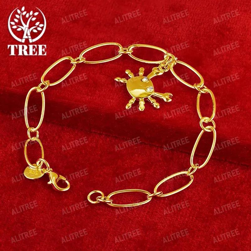 ALITREE 18K Yellow Gold Zircon Crystal Crab Chain Bracelets For Woman Fashion Bangles Fine Jewelry Lady Party Birthday Gifts