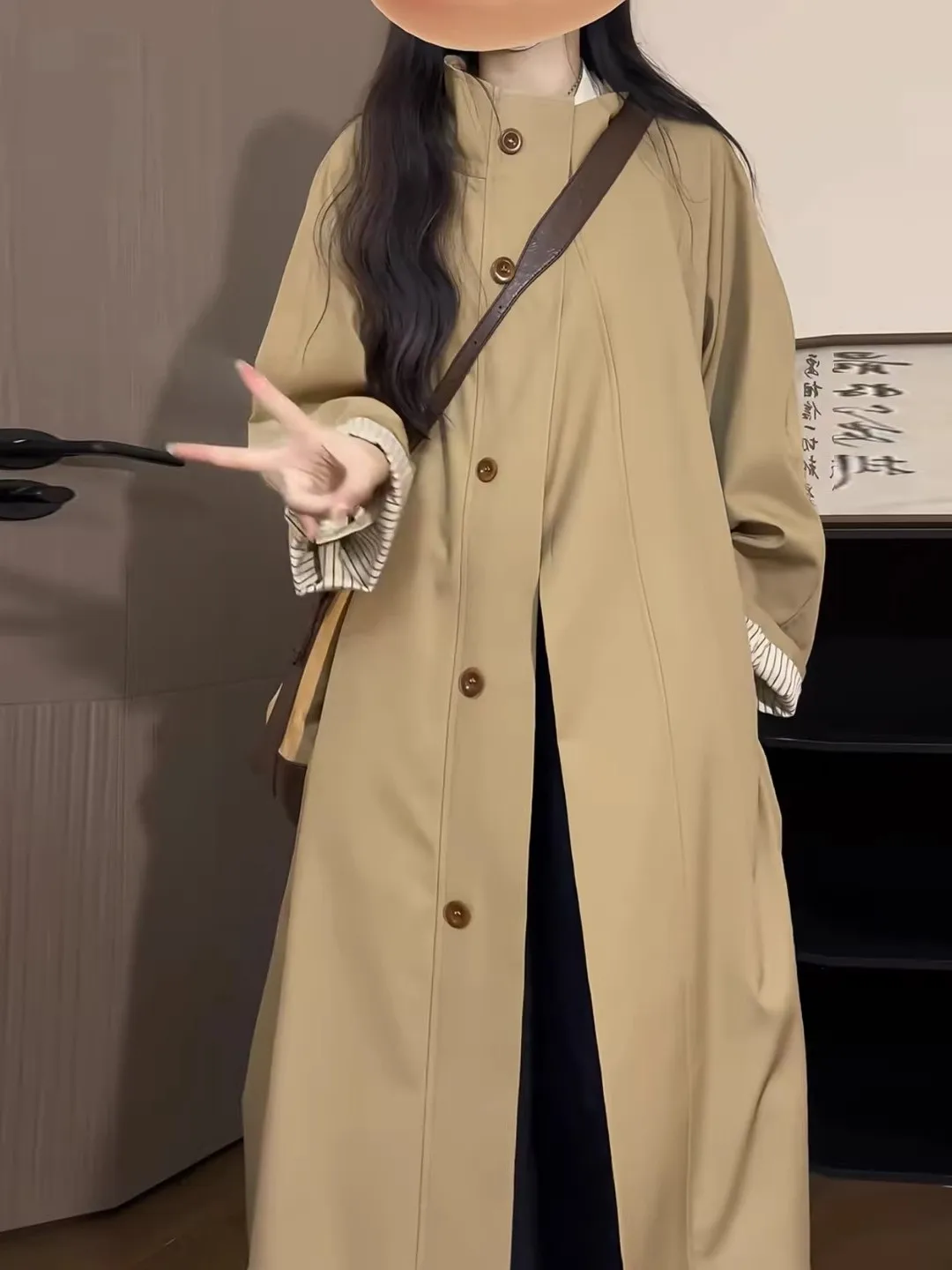 

Korean Sle Long Thiened Women's Windbreaker Coat Spring Autumn New Arrival plus Size Tall Women Khaki Color Faionable