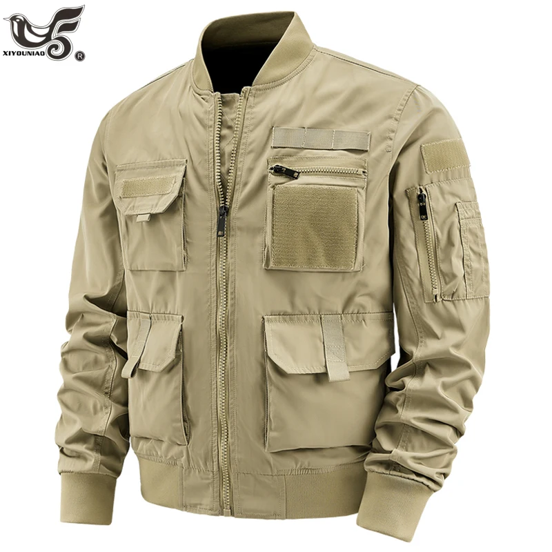 Men Climbing Ma-1 Jackets Big Pocket Pilot Baseball Working Clothes Coat Armygreen Cargo Jacket Stand-collar Motorcycle Outwear